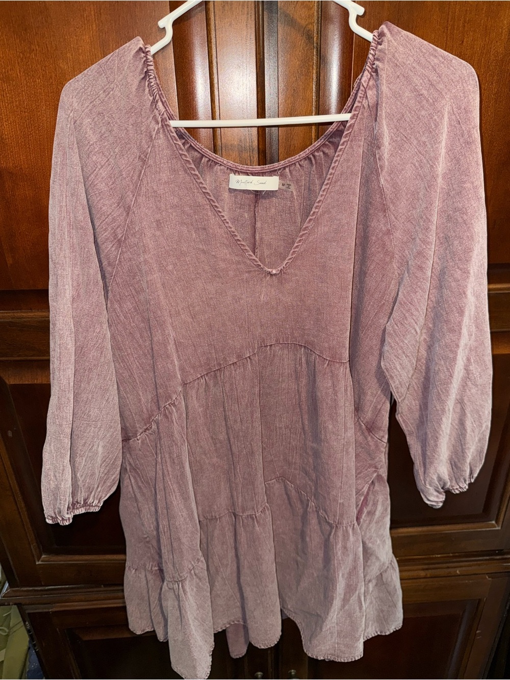 Mustard Seed Washed Mauve V-Neck Tiered Mini Dress